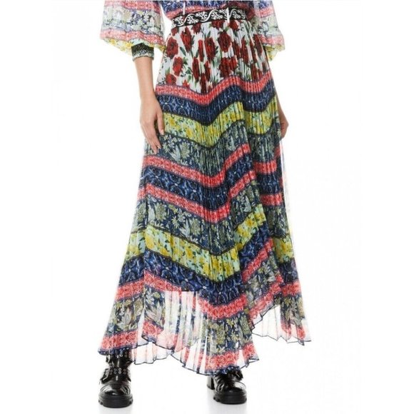 Alice + Olivia Katz Maxi Skirt Pleated Floral Stripe Print French Quarters 2